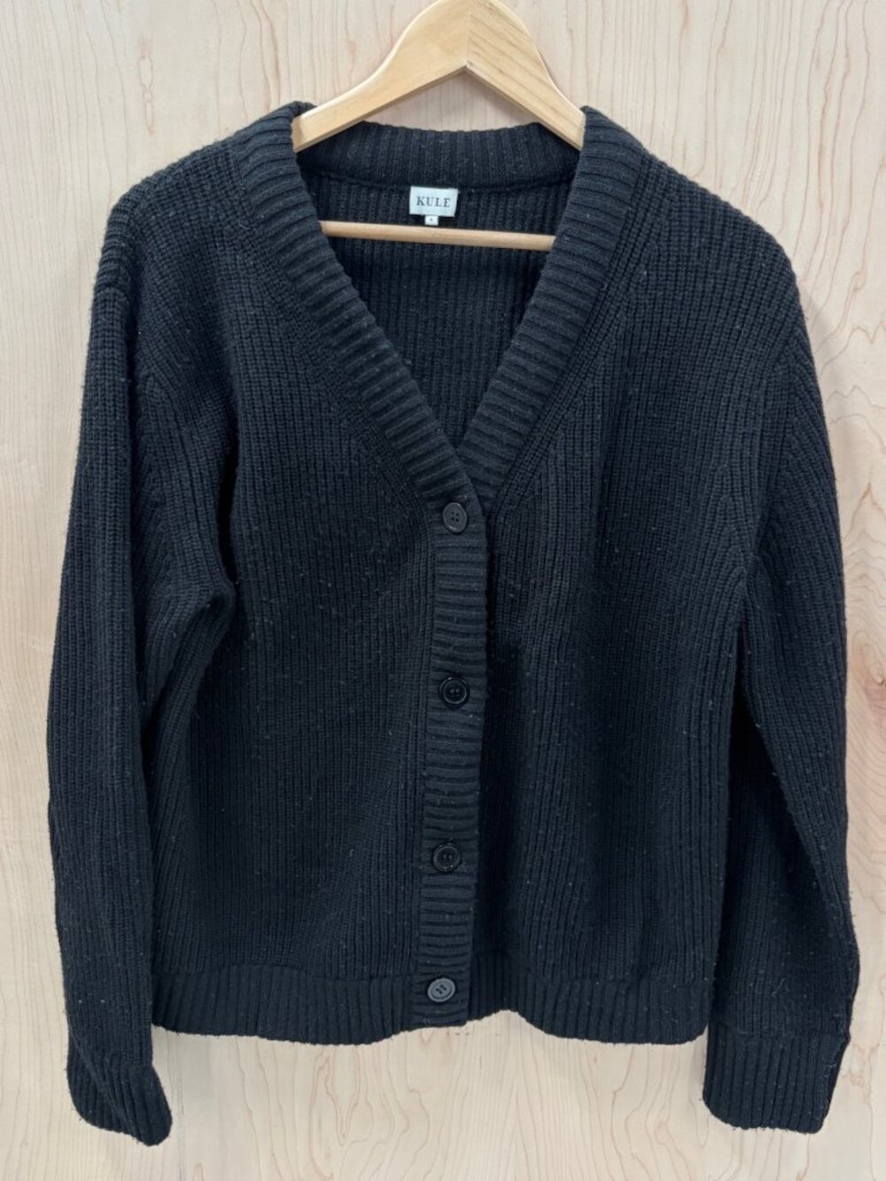 KULE Small Black Cardigan Boyfriend Sweater Cashmere Wool Soft VNeck Button Down